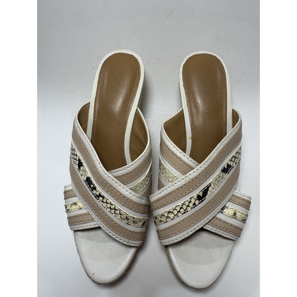 Coach Florentine Open Toe Leather Wedge Sandals Chalk Size 6.5 Boho Resortwear